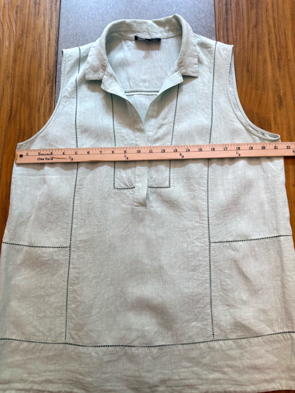 Lafayette 148 New York Sleeveless Collared Tunic Linen Ladder Stitch Mint XL - Picture 7 of 9